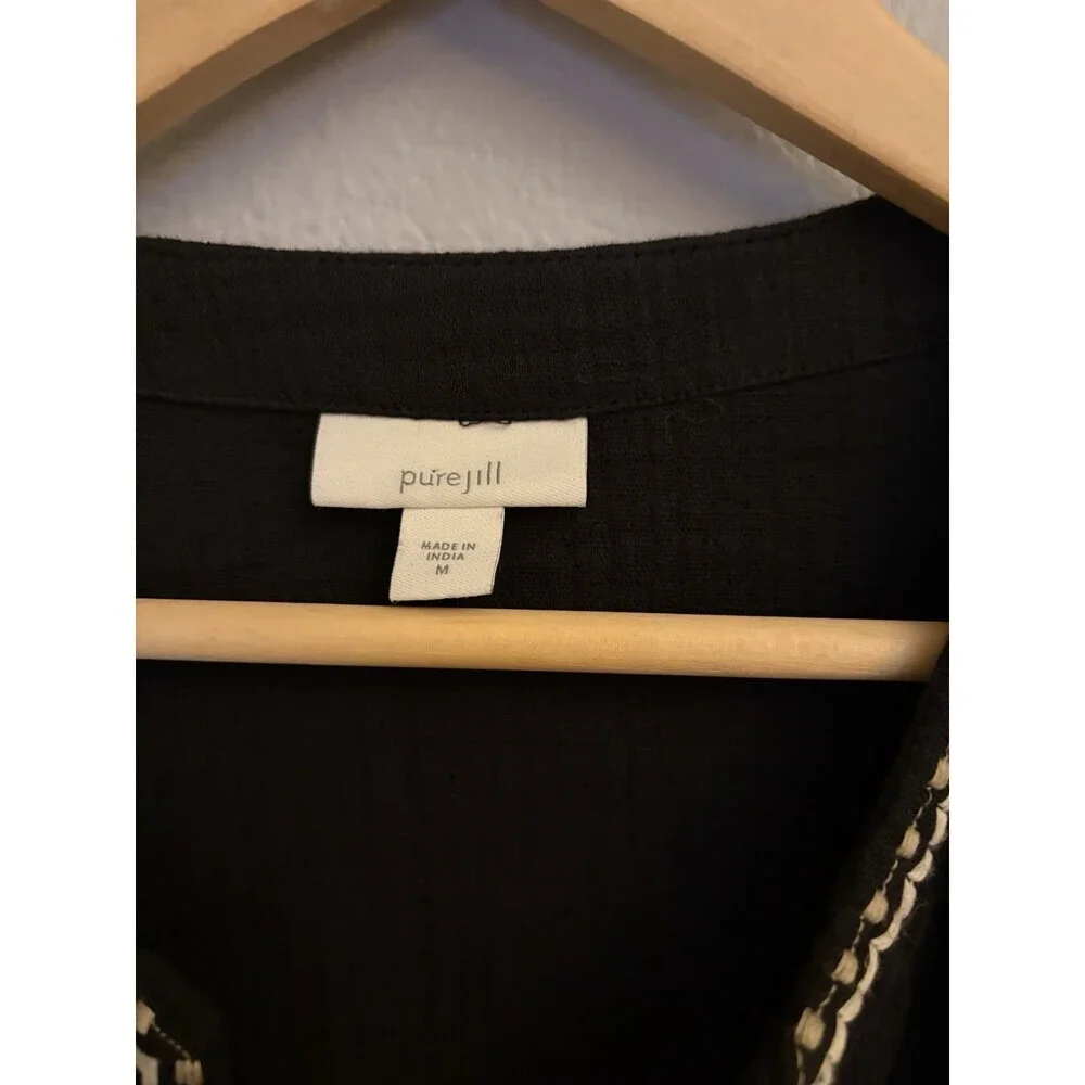 J Jill Black Cotton Gauze Jacket Open Embroidered Classic Boho Women’s Sz M